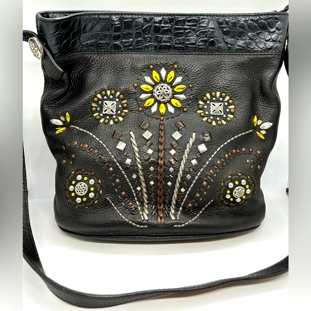 Brighton Harrah’s Garden Girl Studded Flowered Hobo Shoulder Bag, NWOT.